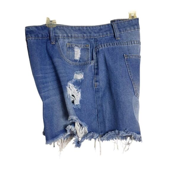 Shein Womens Denim Shorts 1XL Y2K Distressed High-Waisted Mom Frayed Hem  Pocket - Picture 4 of 5